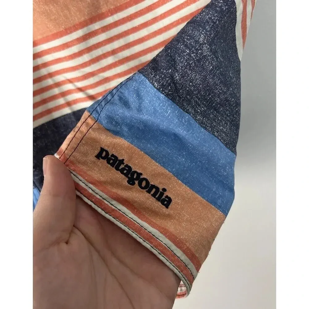 Patagonia Boys' Wavefarer Boardshorts Size 14 Striped Recycled Nylon Swim Beach